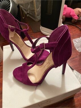 New Jessica Simpson Deep Berry Suede Strappy High Heel Sandals
